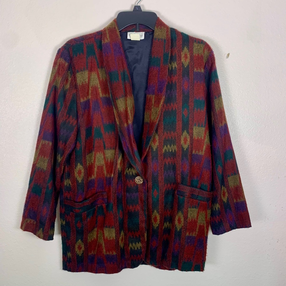 Cosmos Collection USA Vintage Southwestern Geometric Shawl Collar Blazer Women S - Picture 3 of 8